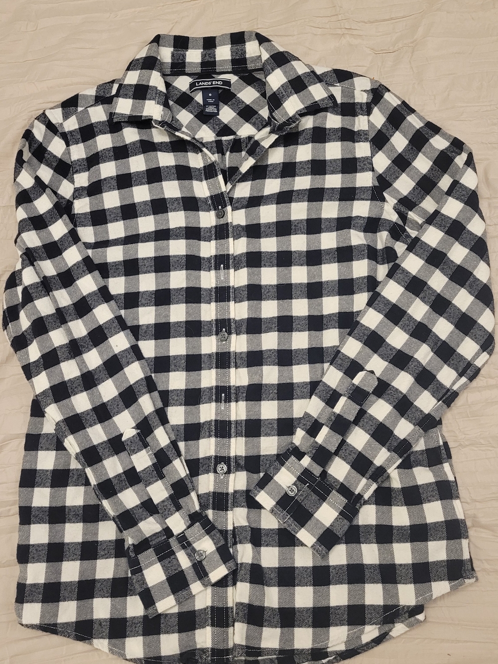 Lands' End Black & White Check Flannel Shirt - Women's